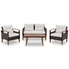 4 Piece Garden Furniture, Patio Seating Set, Outdoor Sofa Set, Wood Table And Legs - Brown / Beige