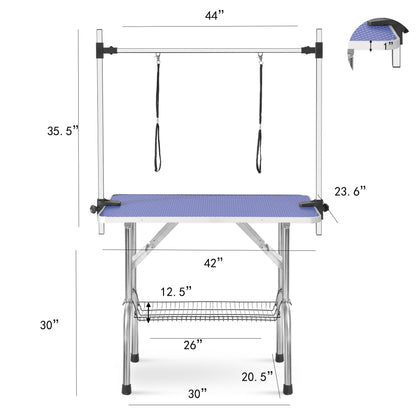 Large Grooming Table For Pet Dog And Cat With Adjustable Arm And Clamps Large Heavy Duty Animal Grooming Table - Blue