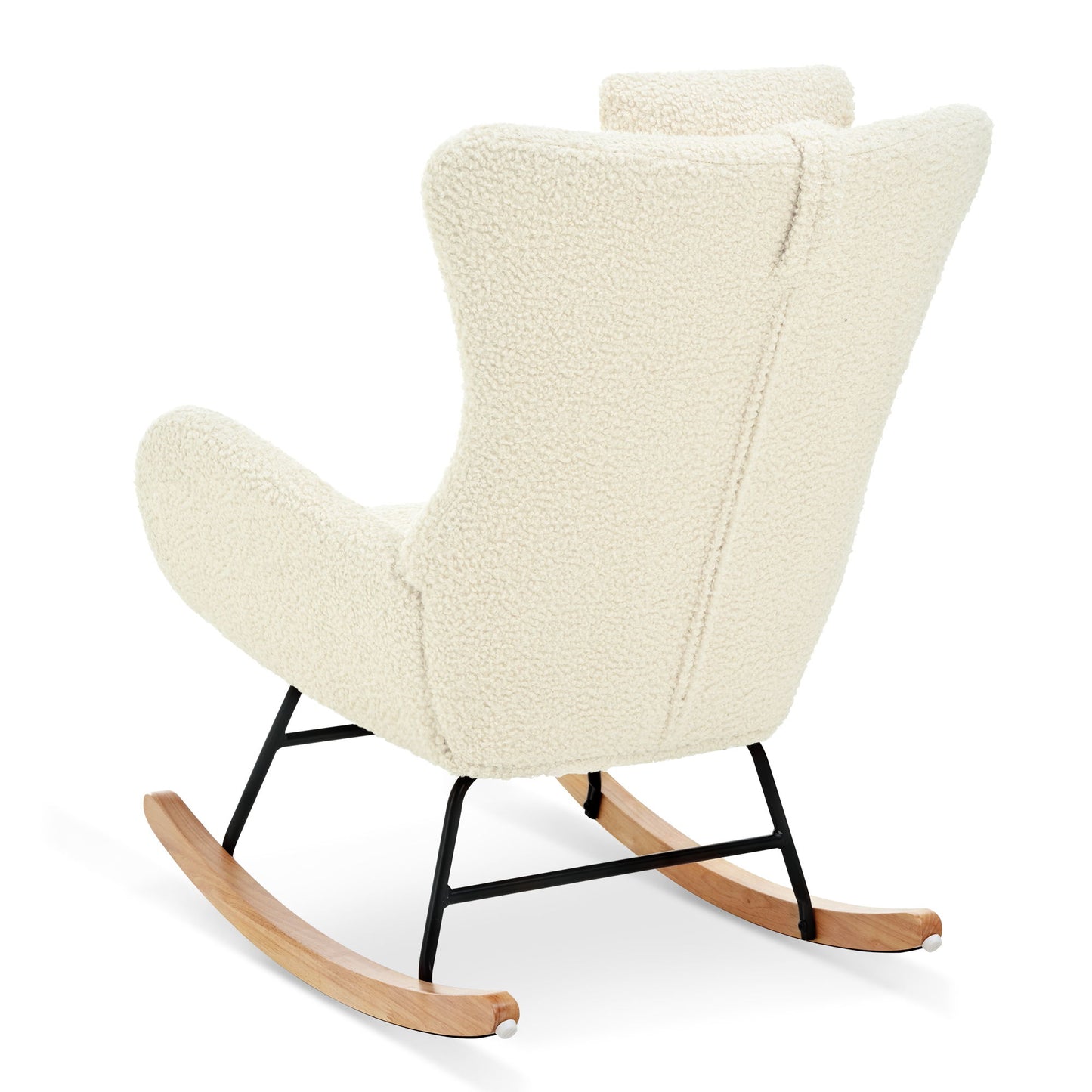 Rocking Chair Nursery, Teddy Upholstered Rocker Glider Chair With High Backrest, Adjustable Headrest & Pocket, Comfy Glider Chair For Nursery, Bedroom, Living Room, Offices, Rubber Wood - Beige