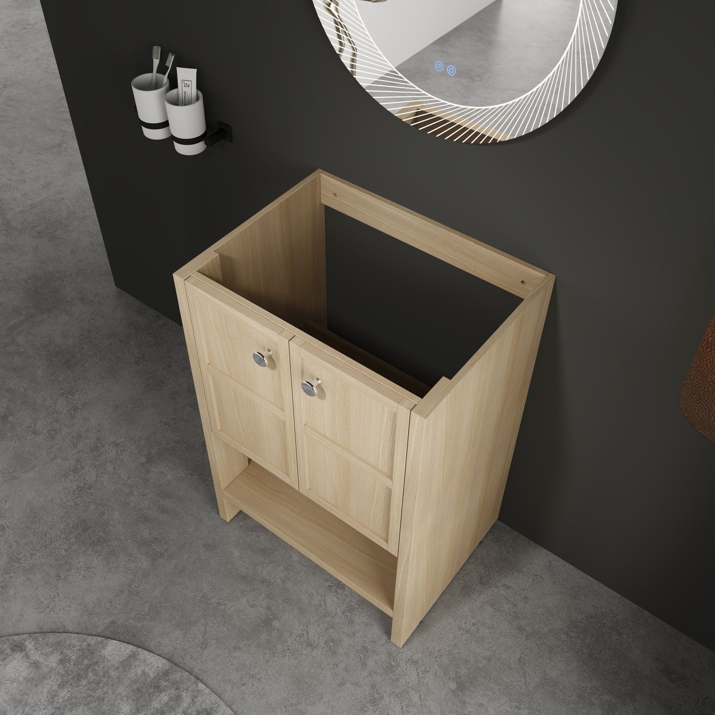 Modern Freestanding Bathroom Vanity With 2 Soft Closing Doors, Excluding Sink - Oak