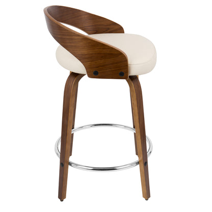 Grotto - Mid-Century Modern Counter Stool With Swivel (Set of 2) - Walnut / Cream