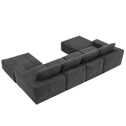 Modular U Shaped Sectional With Ottomans, Luxury Cloud Floor Couch With Deep Seat Fully Compressed Upholstered Sofa - Dark Gray
