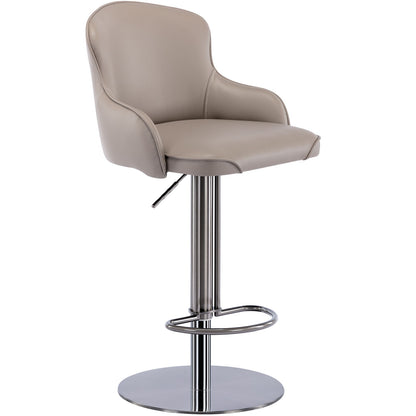 Black Titanium Stainless Steel Bar Stool, Grade Modern Leather Bar Chair With Backrest, Swivel Adjustable Height For Kitchen Counter And Dining Room - Gray