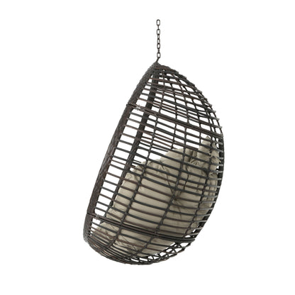 Hanging Basket Chair With Metal Frame And Seat Cushion - Khaki