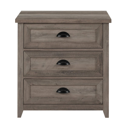 Transitional Farmhouse Framed 3 Drawer Nightstand With Cup Handles - Gray Wash