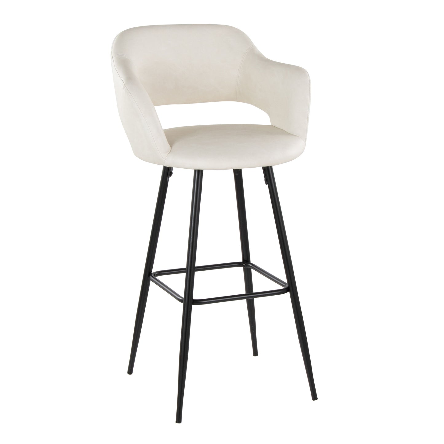 Margarite - Contemporary Fixed Height BarStool With Square Footrest (Set of 2) - Black / Cream