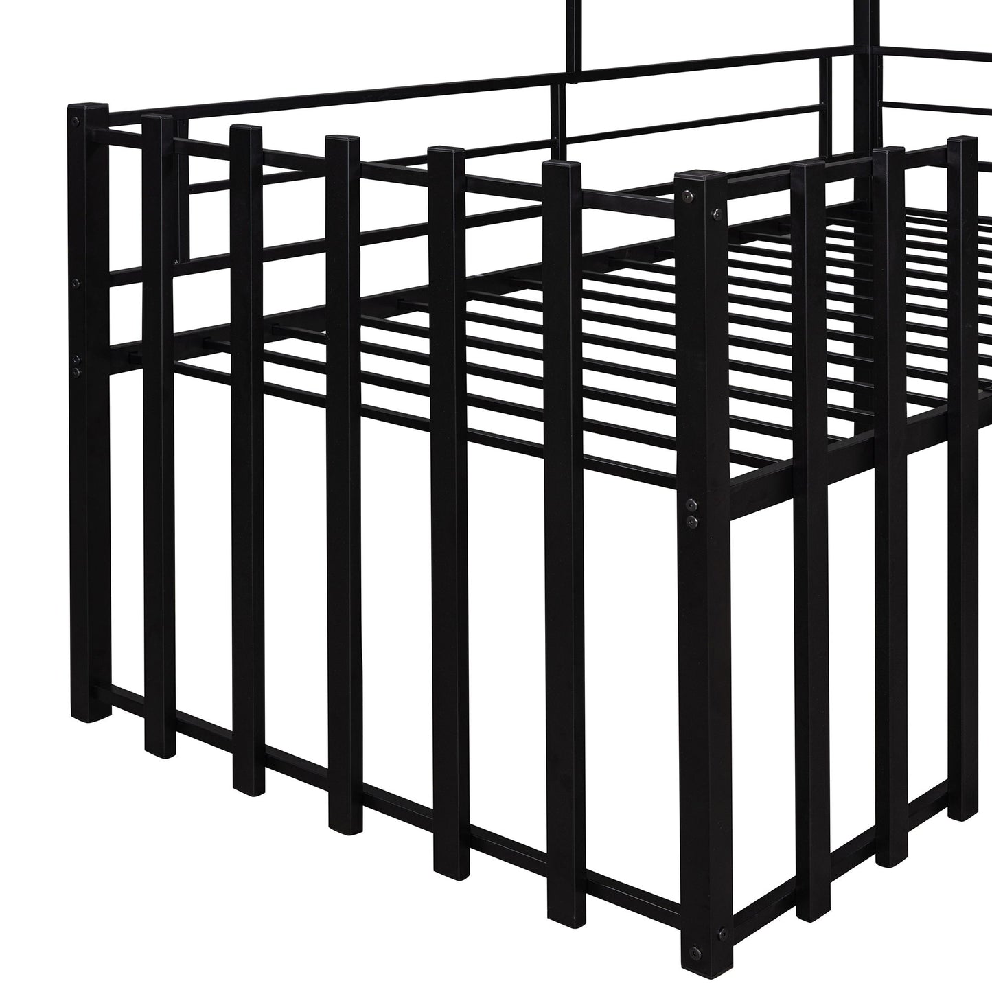 Twin Size Loft Bed With Roof, Window, Guardrail, Ladder - Black