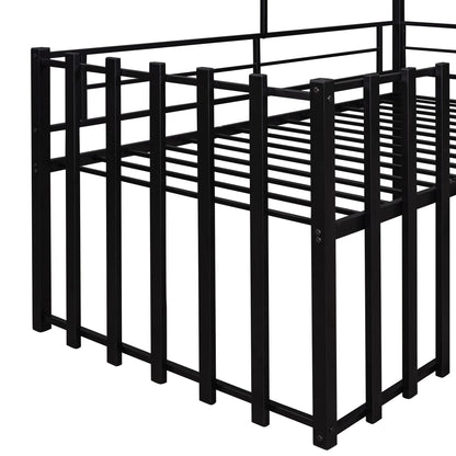 Twin Size Loft Bed With Roof, Window, Guardrail, Ladder - Black
