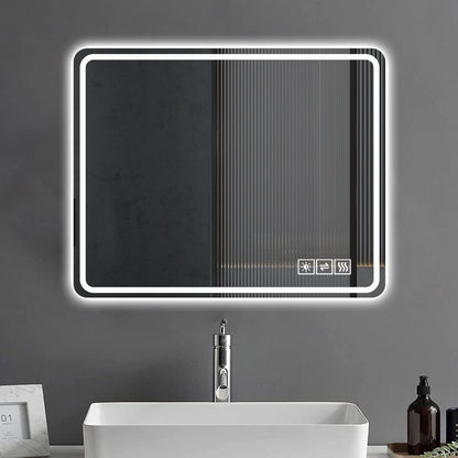 LED Bathroom Mirror Vanity Mirrors With Front Lights, Wall Mounted Anti-Fog Frameless Make Up Mirror With Light Copper-Free Mirror Horizontal Or Vertical - Clear