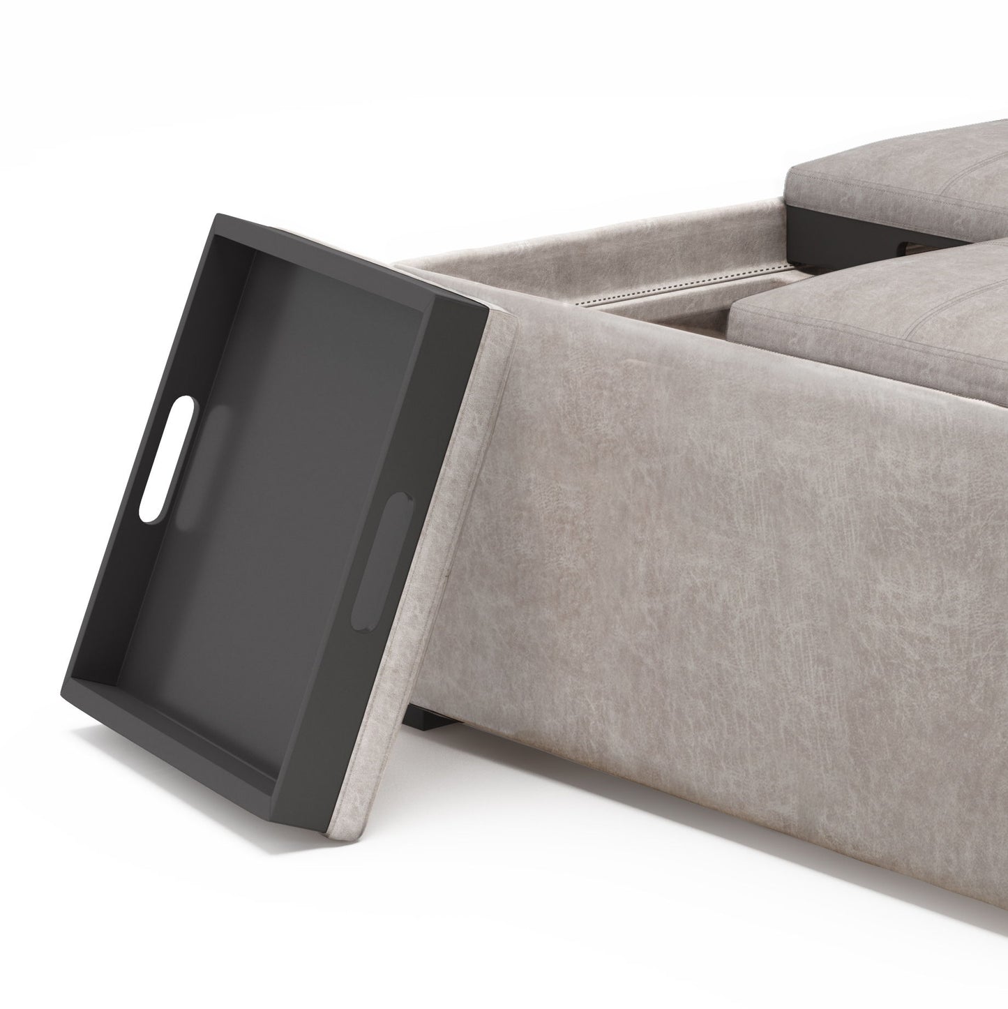 Avalon - Square Coffee Table Storage Ottoman - Distressed Gray Taupe