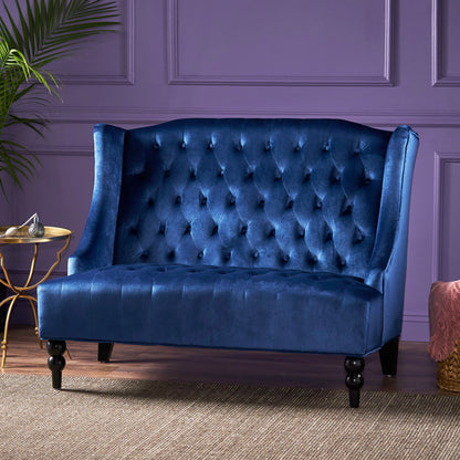 Nurturing - Upholstered Loveseat With Wing Back And Diamond Tufting - Navy Blue
