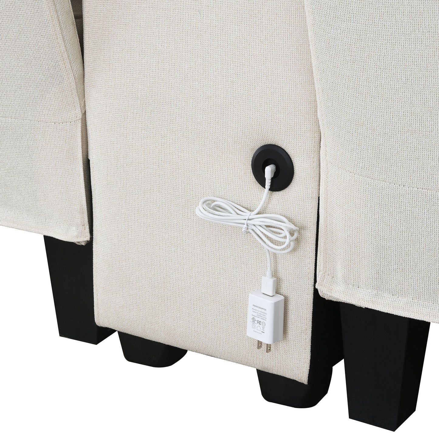 Upholstered Sofa With Console, 2 Cupholders And 2 USB Ports Wired Or Wirelessly Charged, Modern Linen Fabric Couches With 4 Pillows (4 Seat) - Beige
