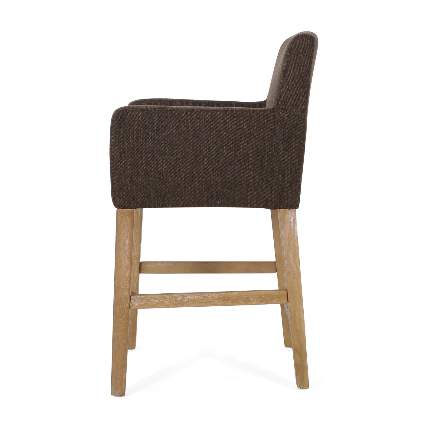 Charmed Upholstered Counter Stool With H Frame Base And Round Arms - Brown