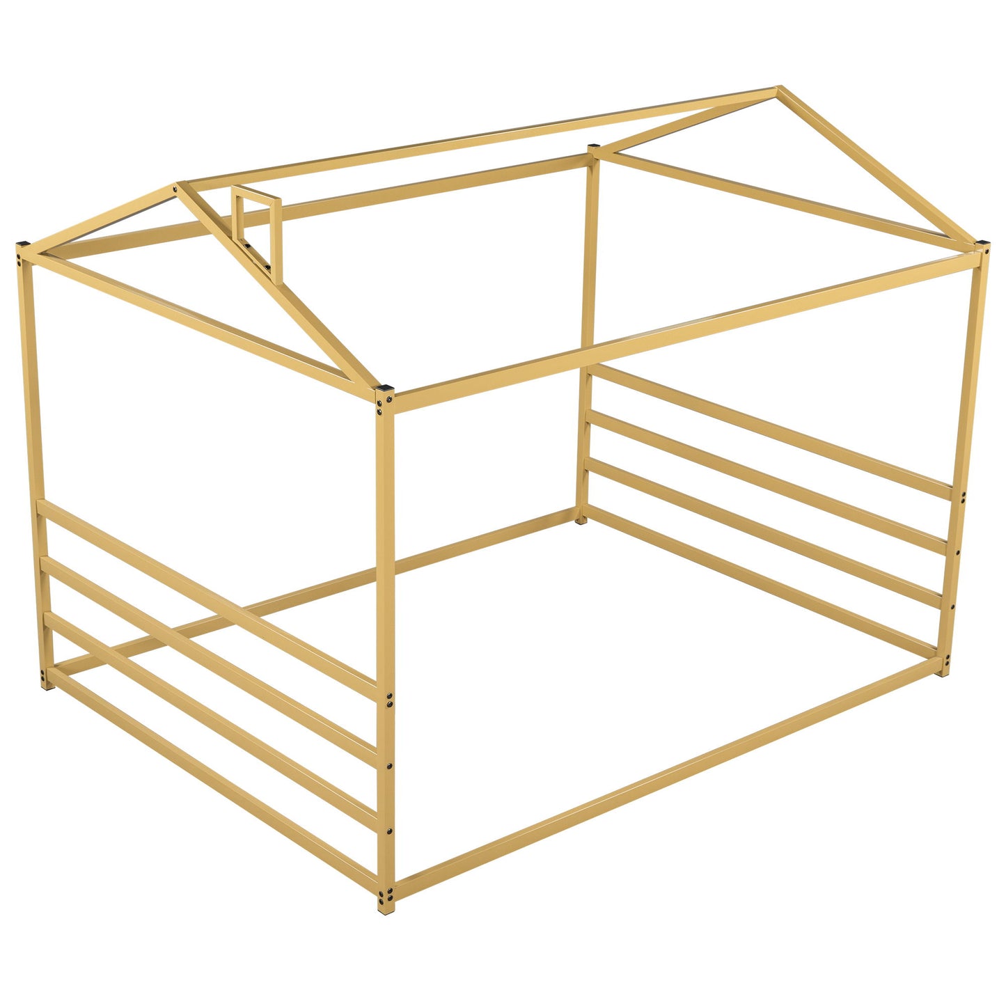 Queen Metal House Shape Platform Bed - Gold