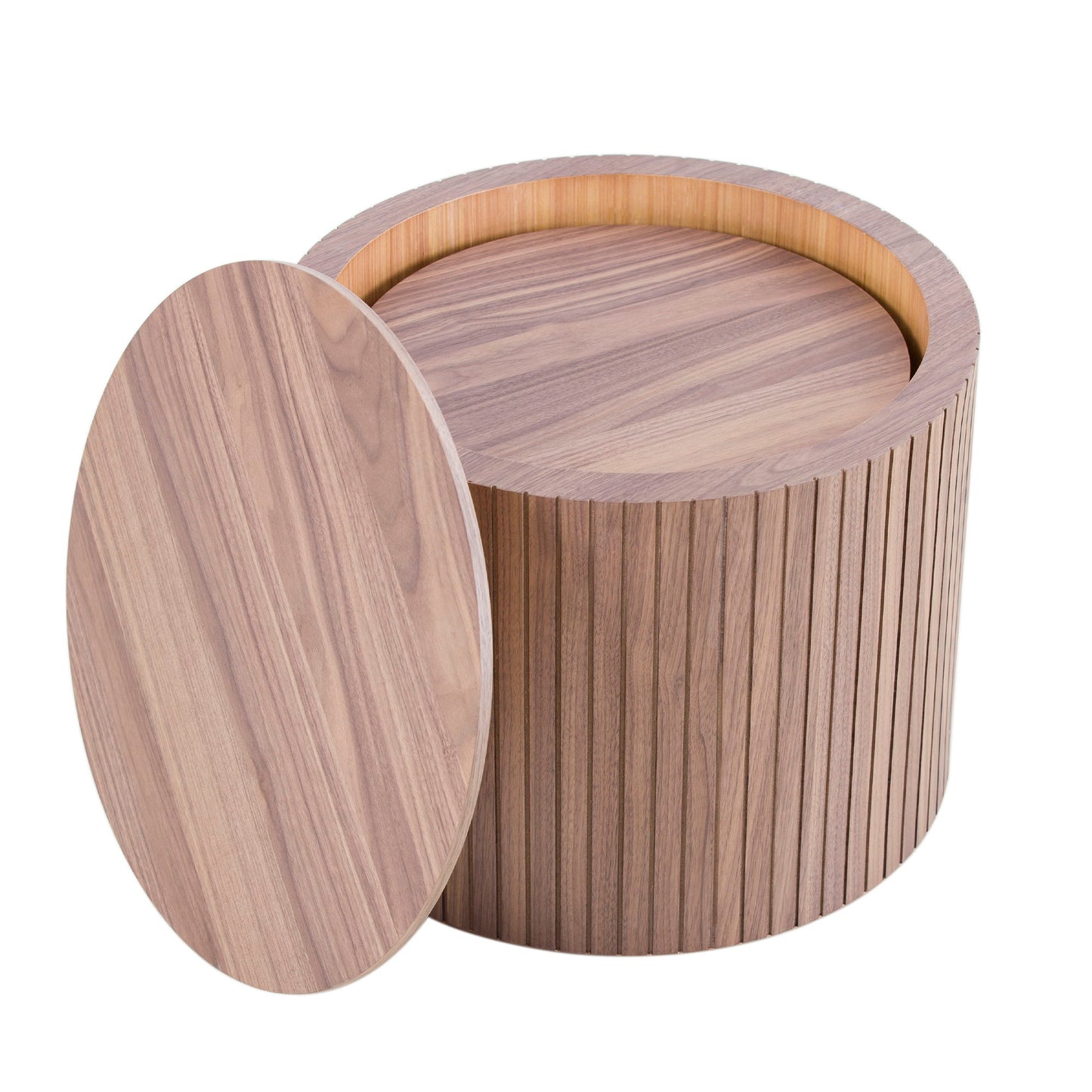 Handcrafted Nested Table Set 2 Pieces, Round Coffee Table - Walnut Color