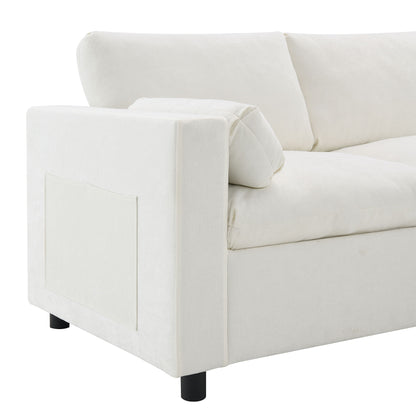 Modular Sectional With Storage Pockets, 5 Seat U Shaped Couch Set With Pillows Free Combination Modern Cloud Sofa With 2 Movable Ottoman - White