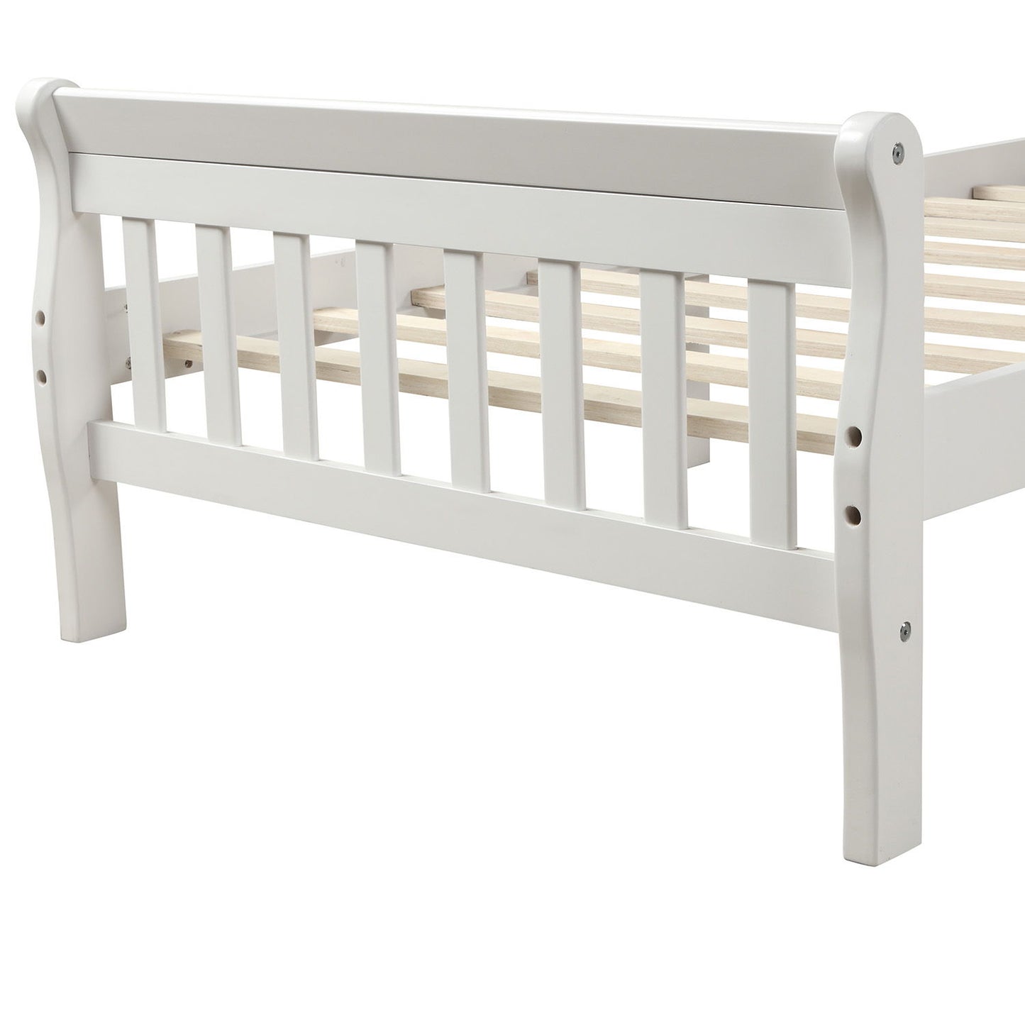 Twin Platform Bed, Mattress Foundation Sleigh Bed With Headboard, Footboard, Slat Support - White