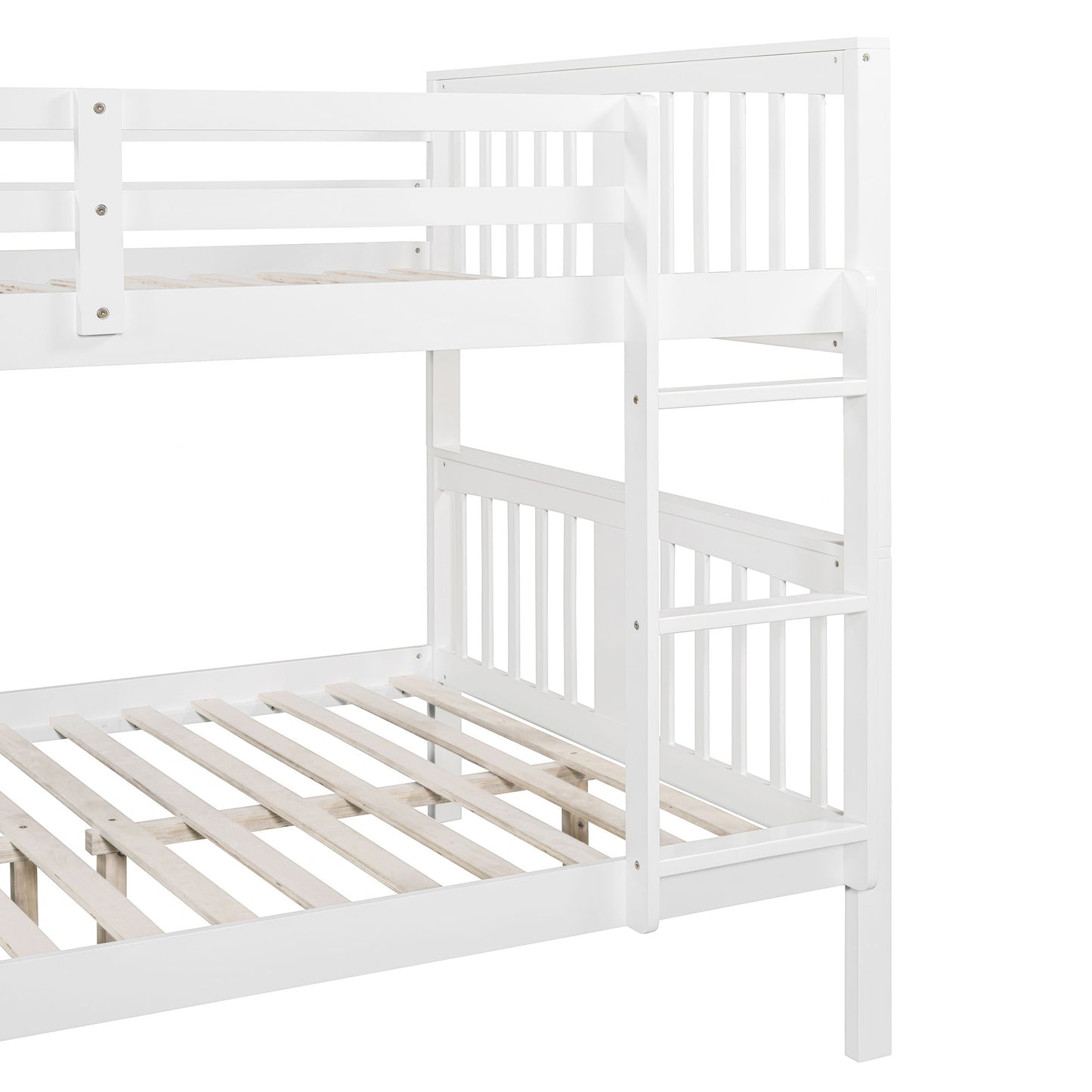 Full Over Full Bunk Bed With Ladder For Bedroom - White