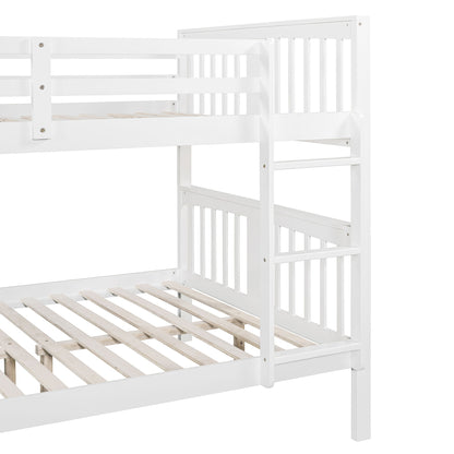 Full Over Full Bunk Bed With Ladder For Bedroom - White