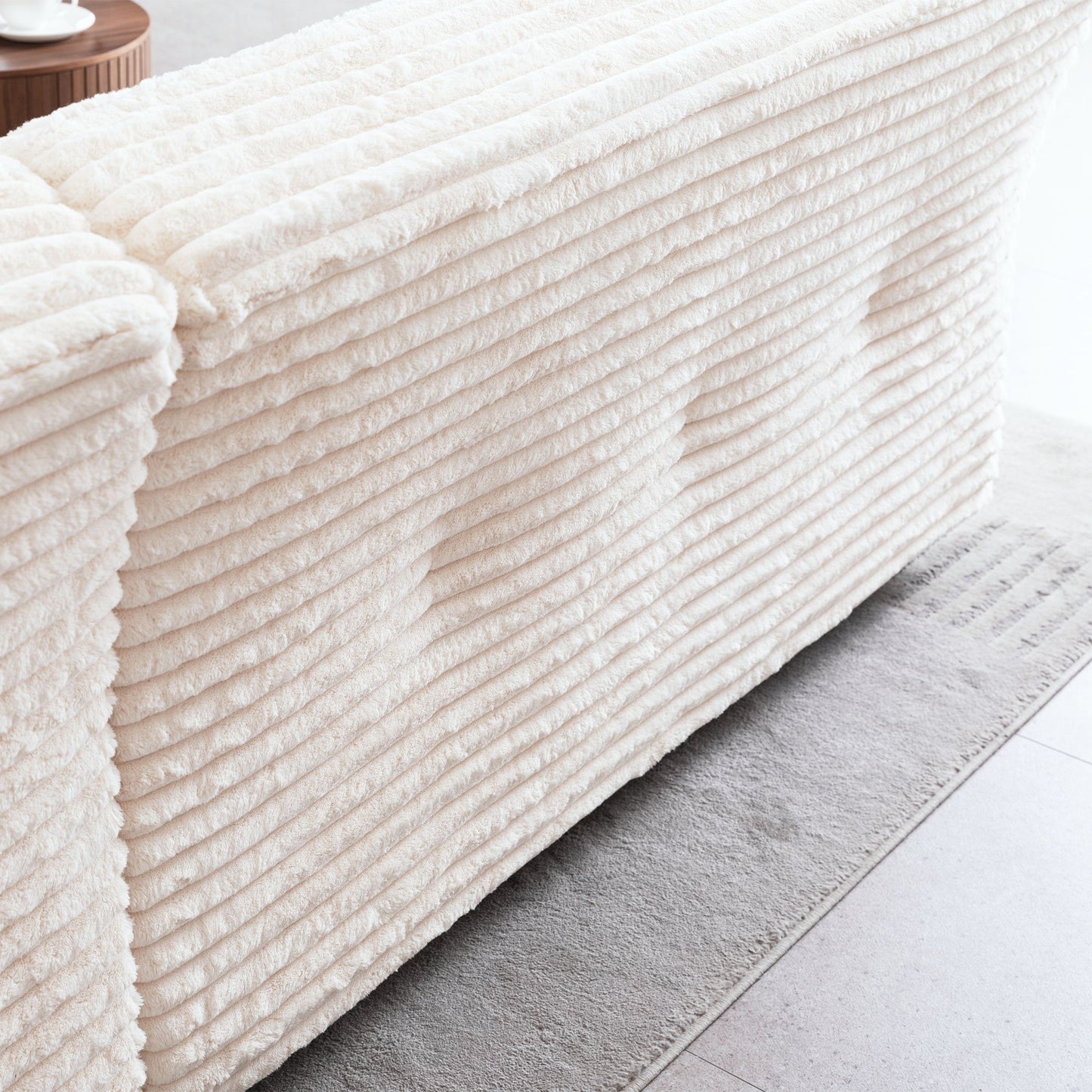 Modern Sofa Comfortable Cloud Sofa Soft Plush Corduroy Interior With Square Armrests - Beige