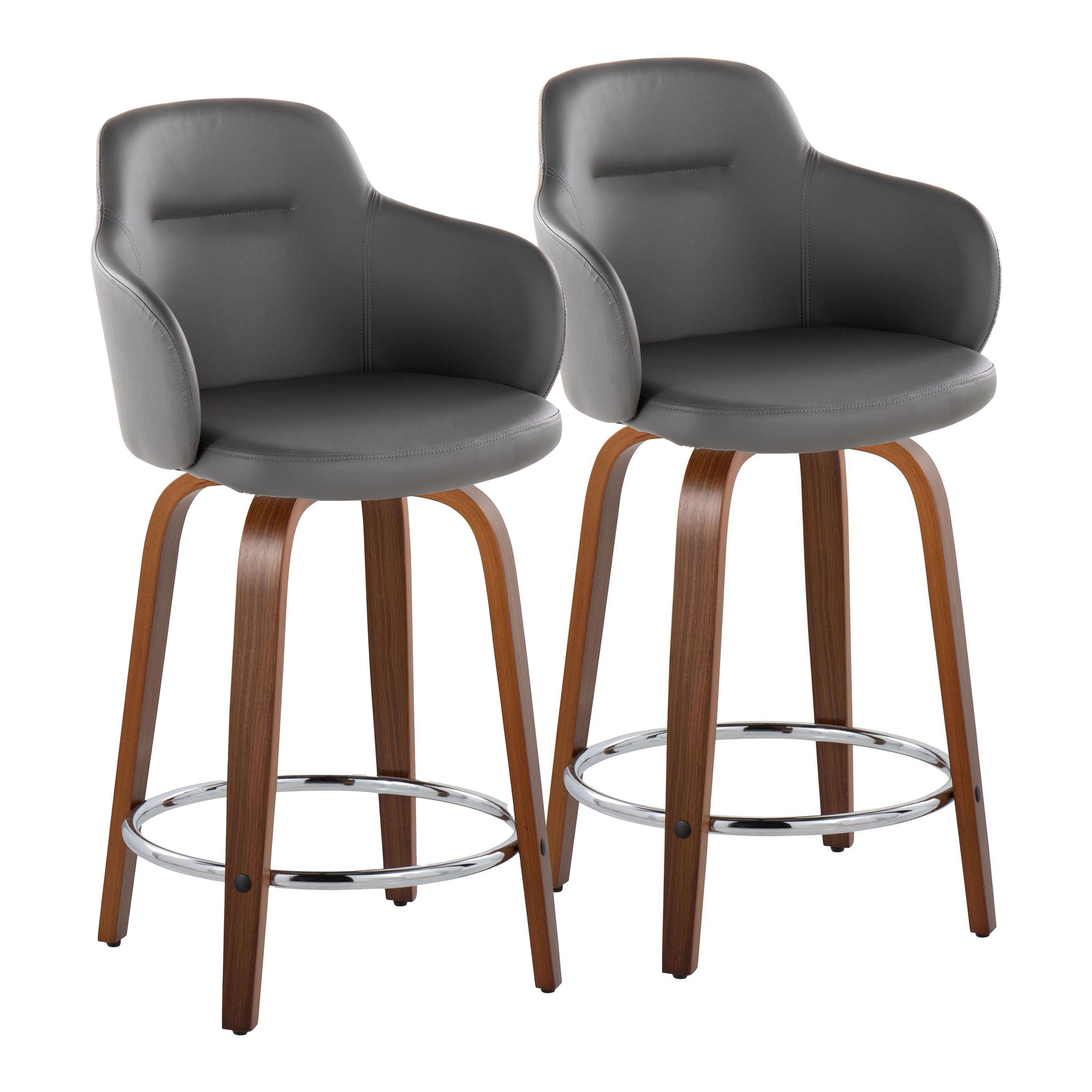 Boyne - Contemporary Fixed Height Counter Stool With Swivel With Round Footrest (Set of 2) - Walnut / Gray