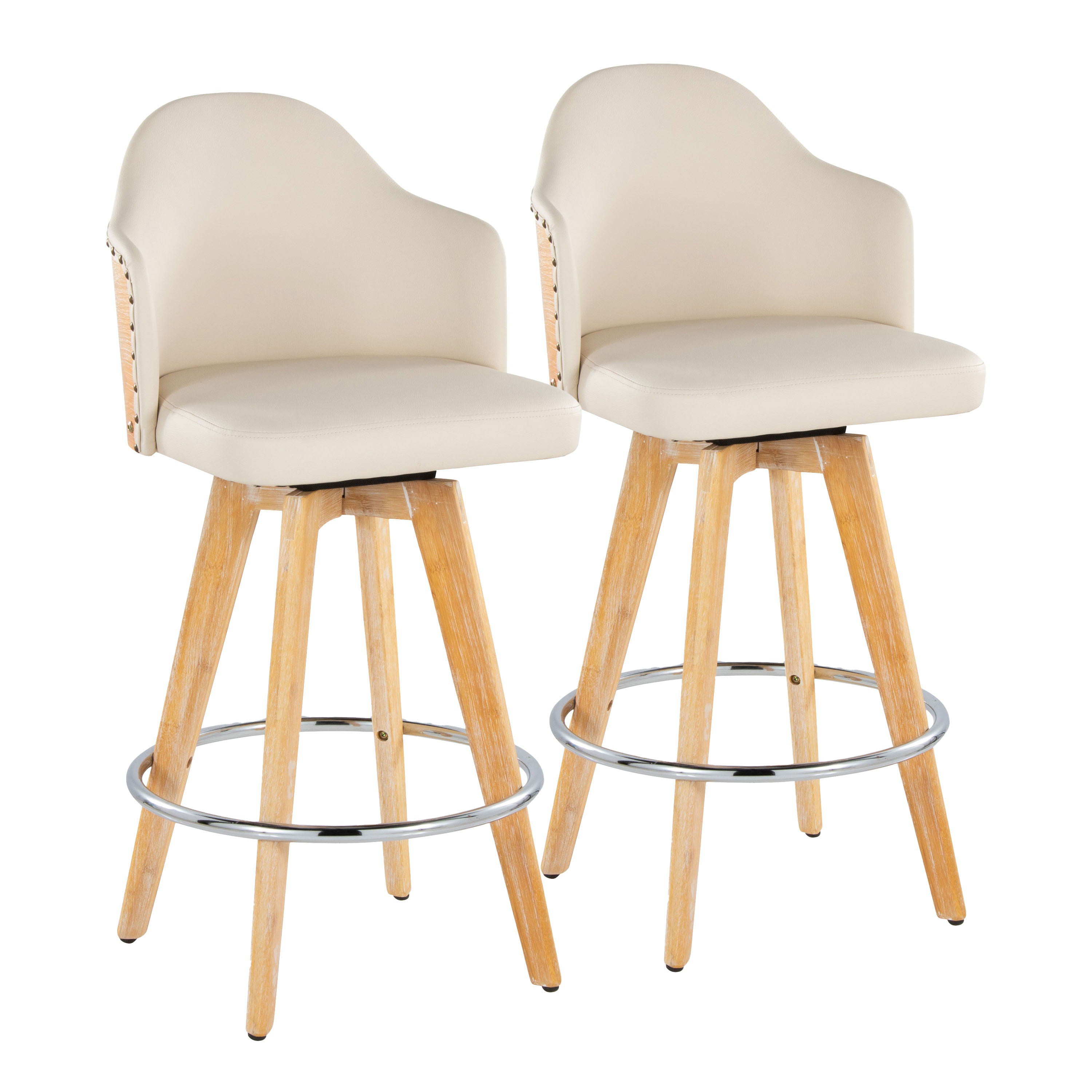 Ahoy - Contemporary Fixed Height Counter Stool With Swivel With Round Footrest (Set of 2) - Natural / Cream