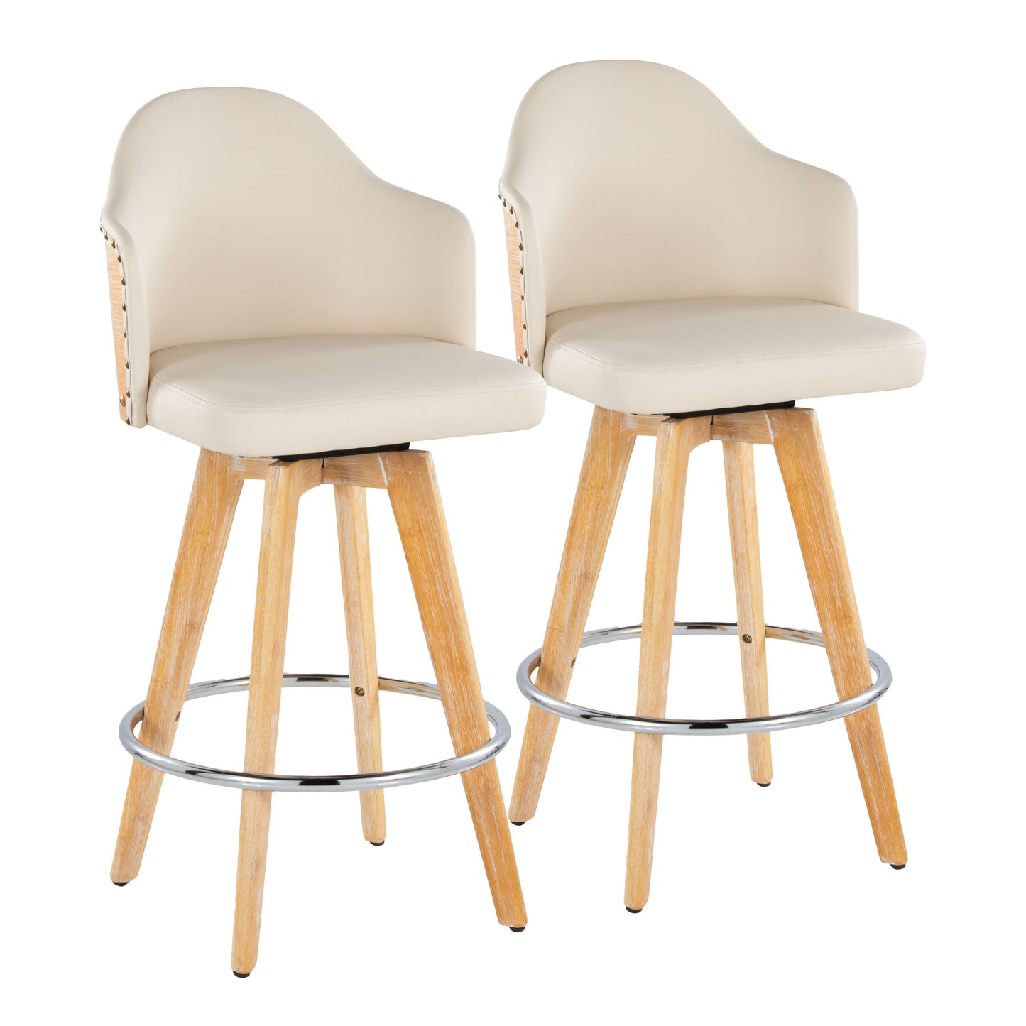 Ahoy - Contemporary Fixed Height Counter Stool With Swivel With Round Footrest (Set of 2) - Natural / Cream