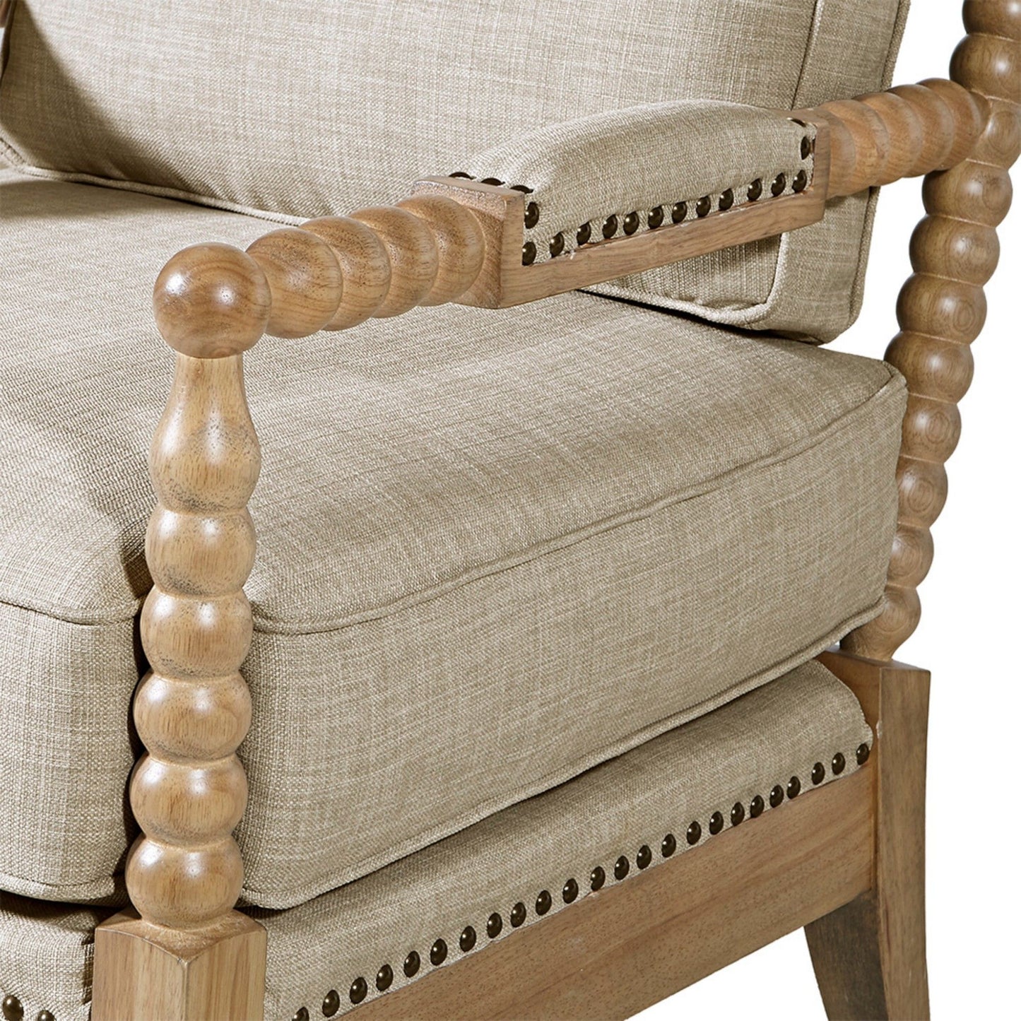 Fancy Design Arm Chair With Nailhead Trim - Light Gray / Camel Oak