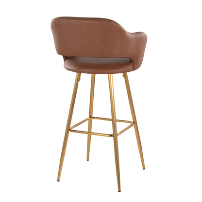 Margarite - Contemporary Fixed Height Barstool With Square Footrest (Set of 2) - Gold / Brown Gold