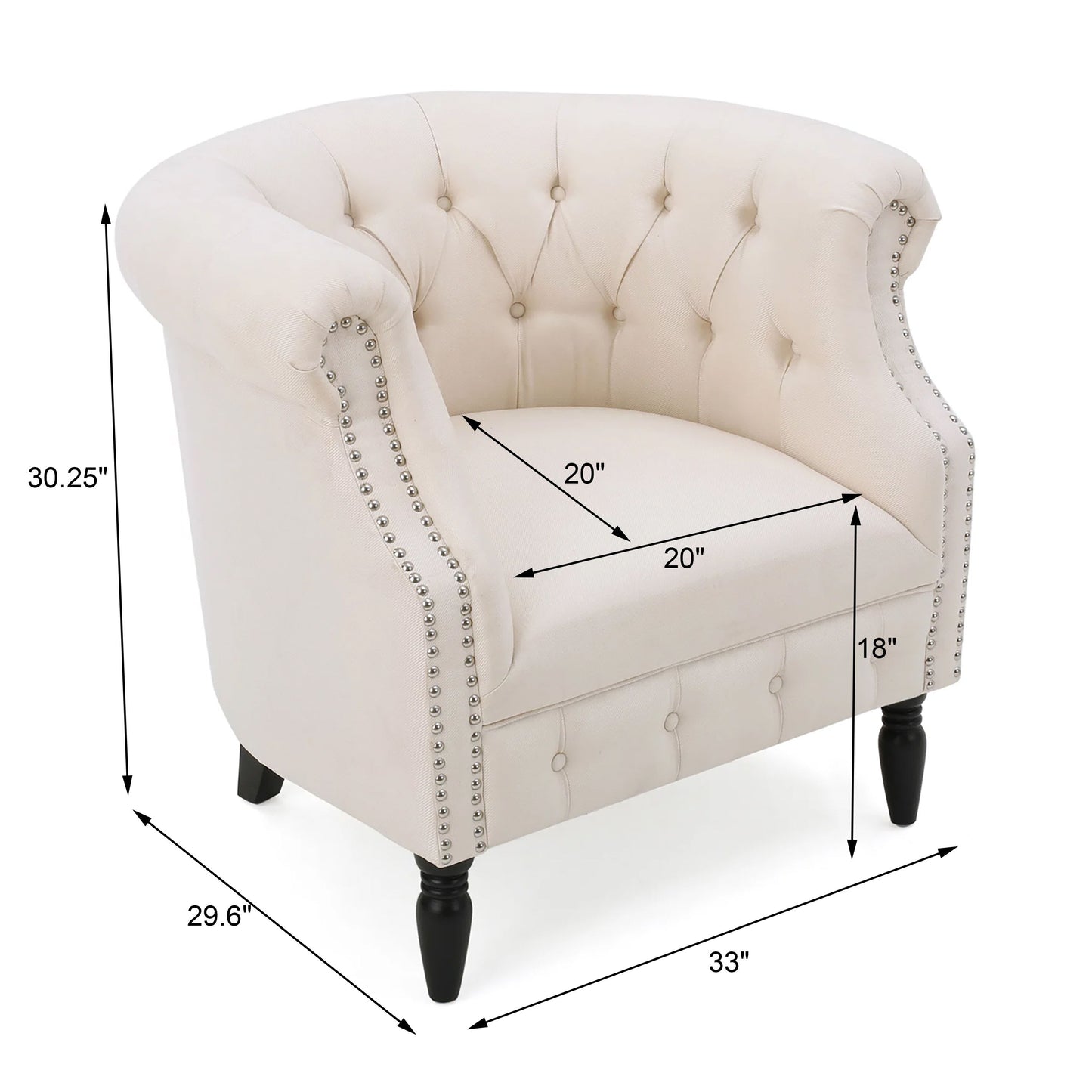Celestialis - Upholstered Fabric Club Chair With Tub Design And Rolled Recessed Armrests - Beige