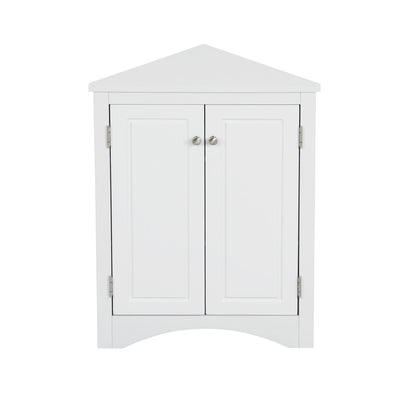 Triangle Bathroom Storage Cabinet With Adjustable Shelves, Freestanding Floor Cabinet For Home Kitchen - White