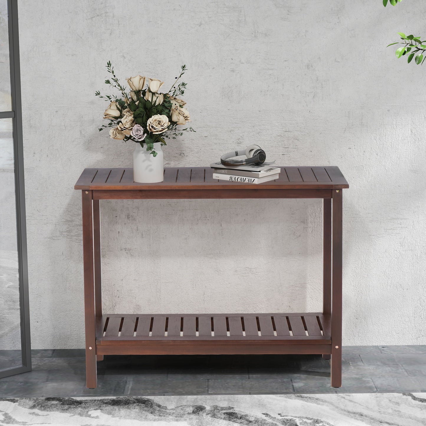 Workstation For Garden Balcony Garage, Acacia Console Potting Table - Brown