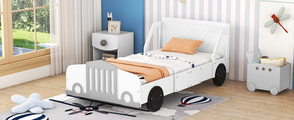 Twin Size Car Shaped Platform Bed With Wheels - White