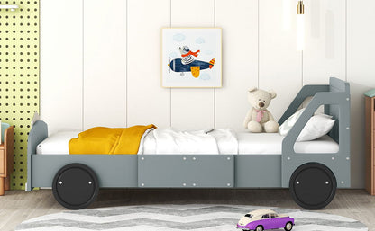 Twin Size Car Shaped Platform Bed With Wheels - Gray