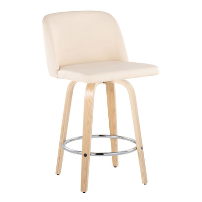 Toriano - Contemporary Fixed Height Counter Stool With Swivel & Round Footrest (Set of 2) - Natural / Cream