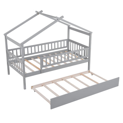 Twin Size House Bed & Twin Size Trundle - Gray