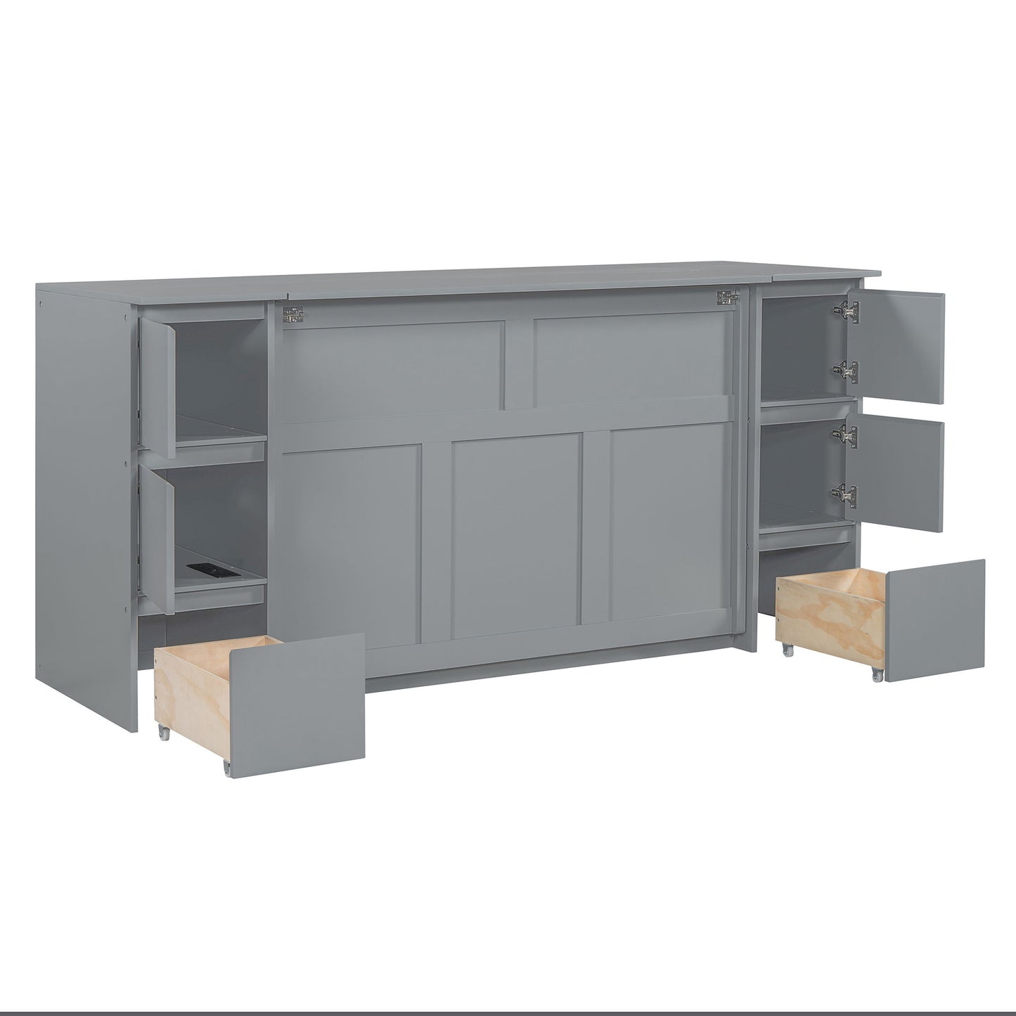 Full Size Murphy Bed With Drawers, Cabinets, And USB Ports - Gray