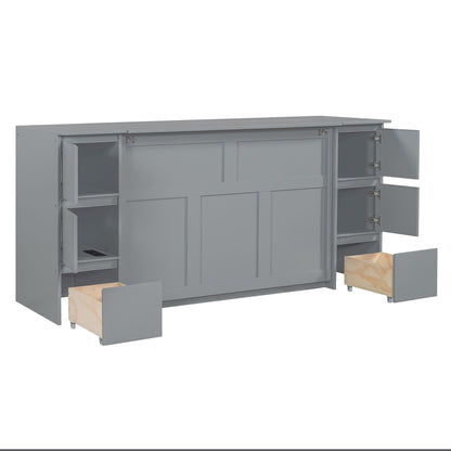 Full Size Murphy Bed With Drawers, Cabinets, And USB Ports - Gray