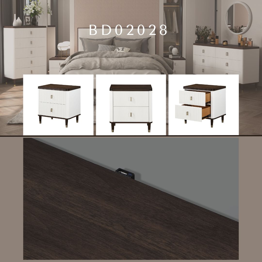 Carena - Night Stand With USB - White / Walnut