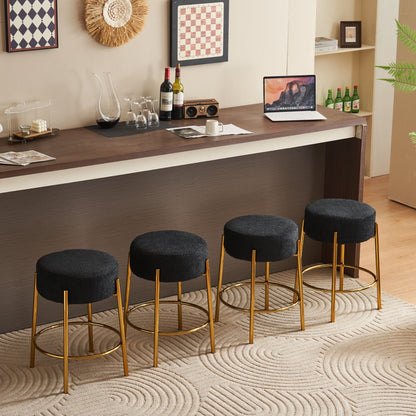 Round Bar Stools (Set of 2), Contemporary Upholstered Dining Stools For Kitchens, Coffee Shops And Bar Stores - Black / Gold