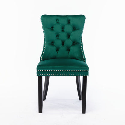 Nikki - Modern, High-End Tufted Solid Wood Contemporary Velvet Upholstered Dining Chair With Wood Legs Nailhead Trim (Set of 2) - Green