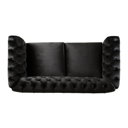 Chesterfield Velvet Loveseat Sofa, 2 Person Rolled Arm Upholstered Couch - Black