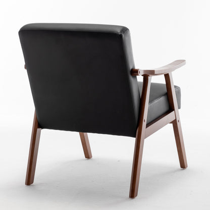 Mid Century Modern Wingback Accent Chair With Solid Wood Frame And Extra Thick Backrest - Lounge Chair For Living Room, Bedroom, Or Reading Room - Black