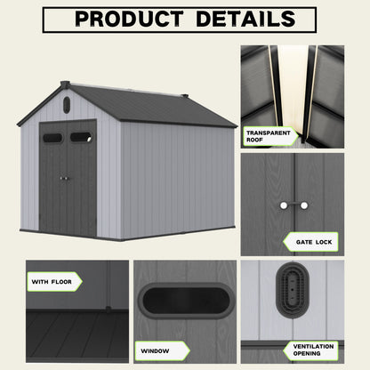 1 Resin Plastic Storage Shed For Backyard Garden With Spire Tool Storage - Black / Gray