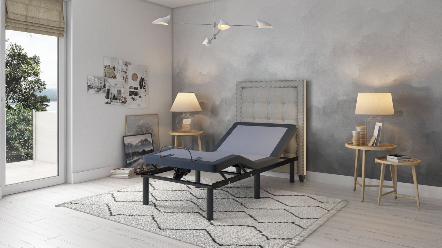Bt3000 - Twin Long Adjustable Bed Base With Head And Foot Position Adjustment - Blue / Gray