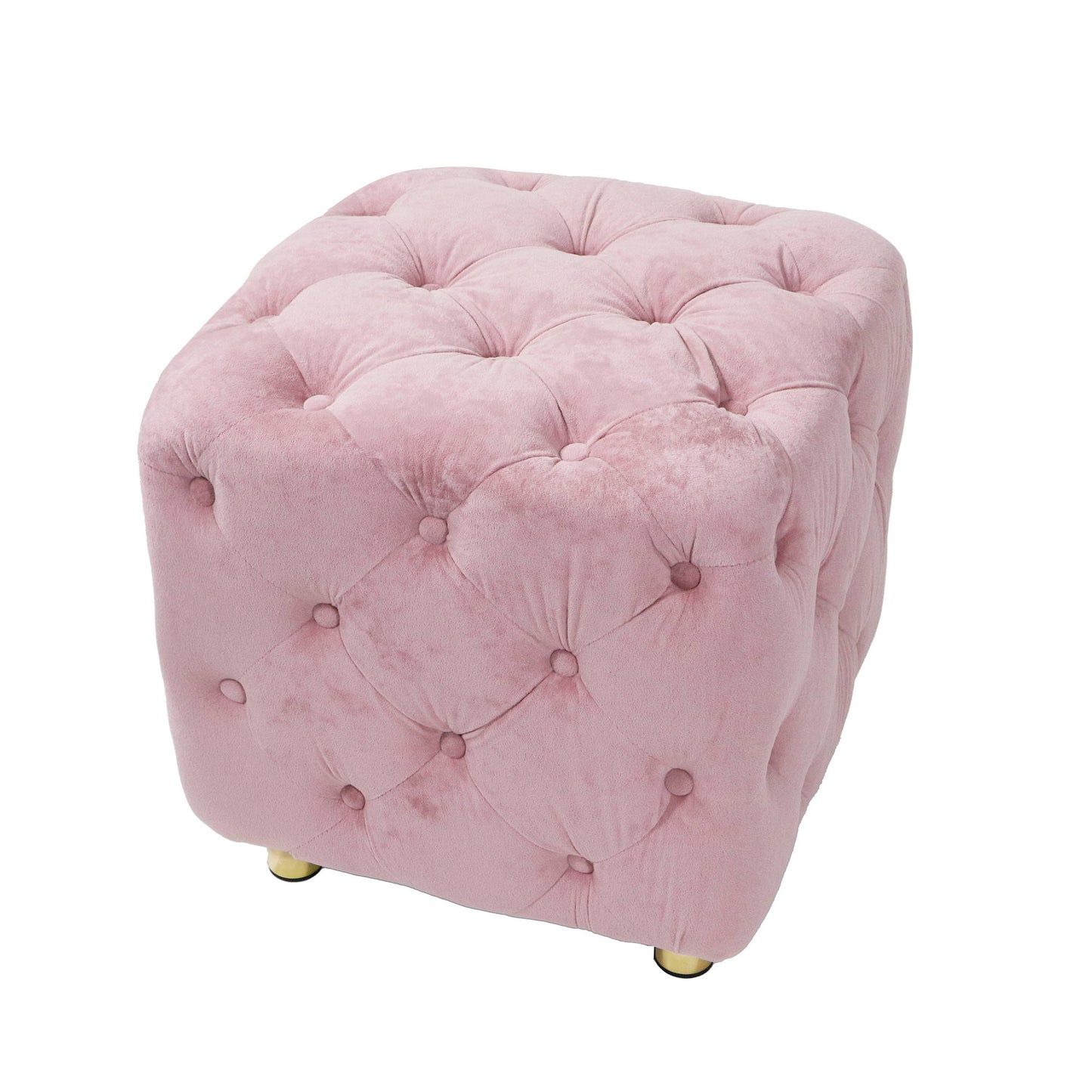 Modern Velvet Upholstered Ottoman, Exquisite Small End Table, Soft Foot Stool, Dressing Makeup Chair, Comfortable Seat For Living Room, Bedroom, Entrance - Pink