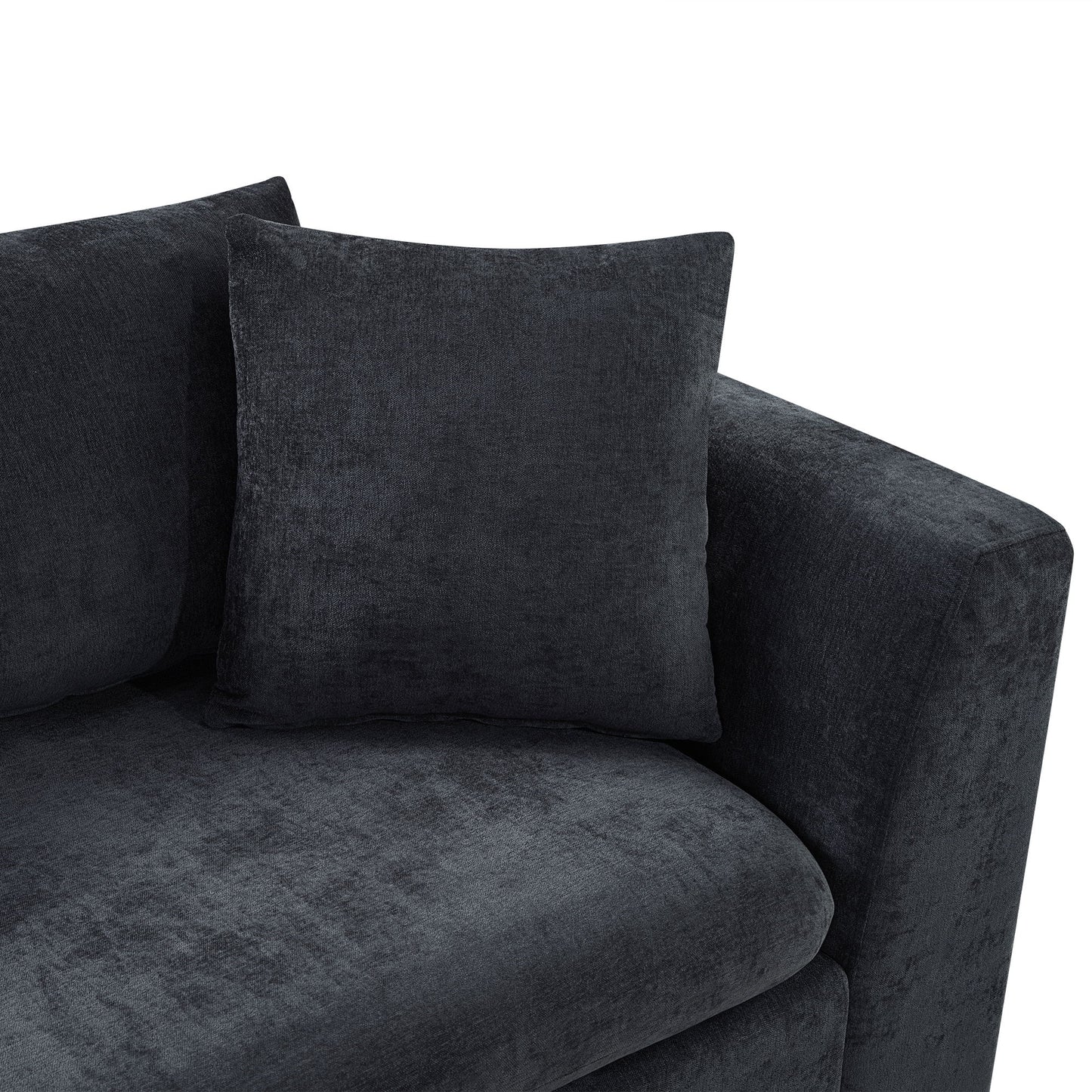 Modern L Shaped Sectional Sofa With Chenille Upholstery And Wooden Storage - Black