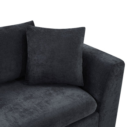 Modern L Shaped Sectional Sofa With Chenille Upholstery And Wooden Storage - Black