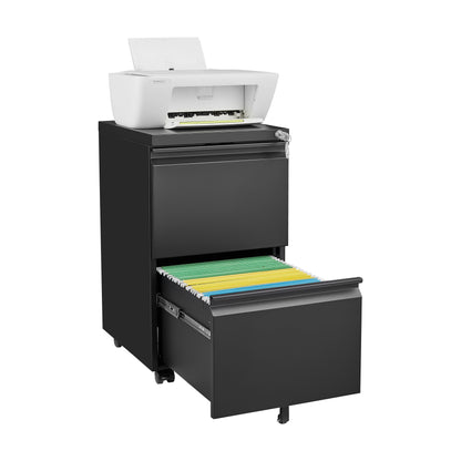 2 Drawer File Cabinet With Lock, Metal Under Desk Rolling Filing Cabinet Fits Letter / Legal / A4 Size For Home Office, Mobile Filing Cabinet - Black