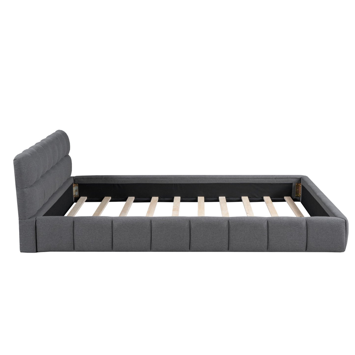 Queen Size Upholstered Platform Bed With Thick, Grounded Bed With Solid Frame - Gray
